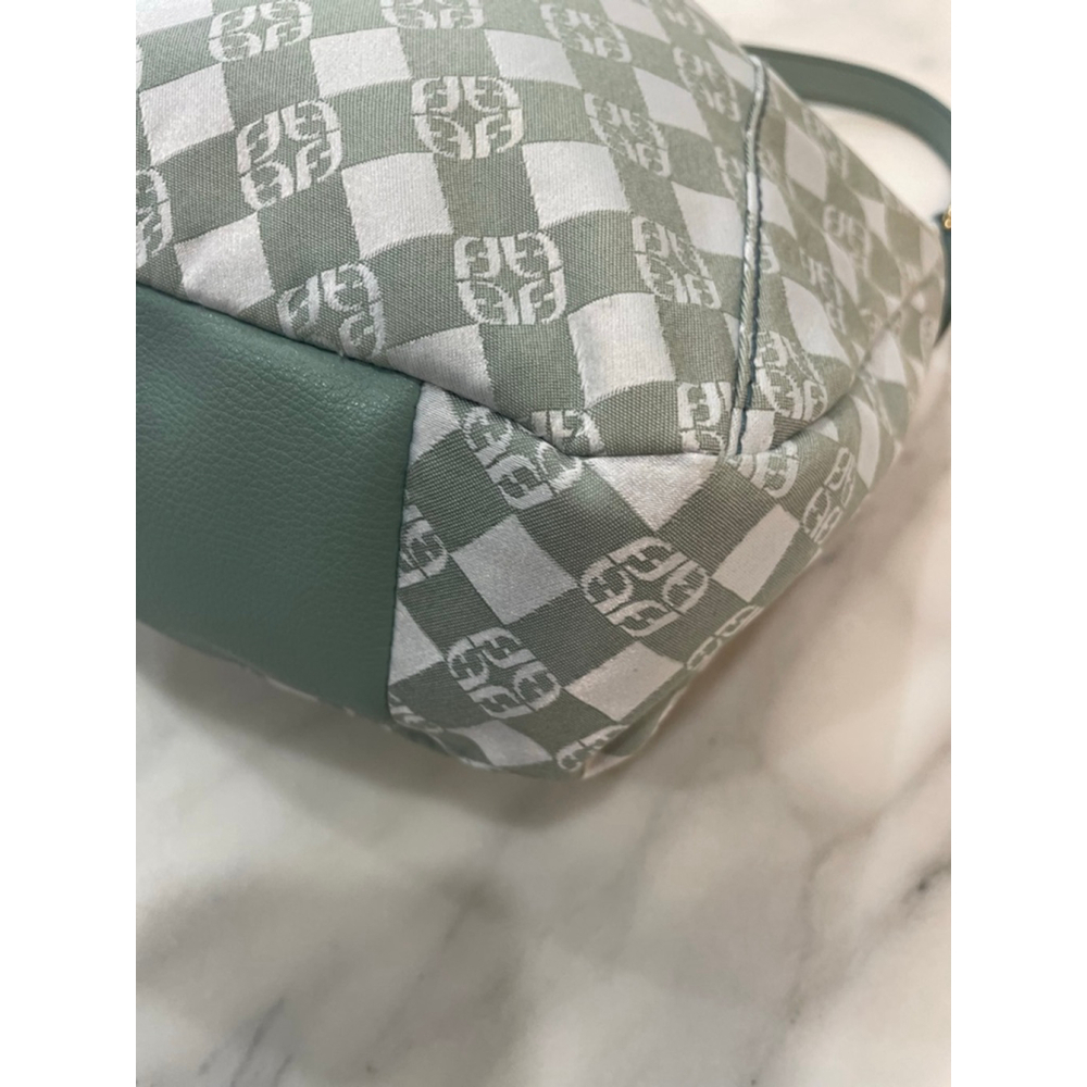 Fossil Mint Green White Monogram Canvas Shoulder Bag Leather Y2K Small Purse - Picture 8 of 11